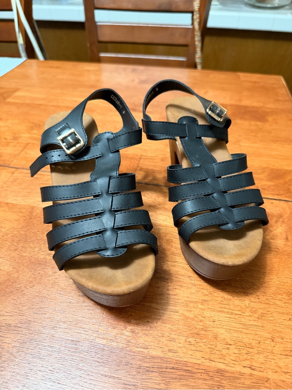 Black Strappy Platform Sandals with Buckle